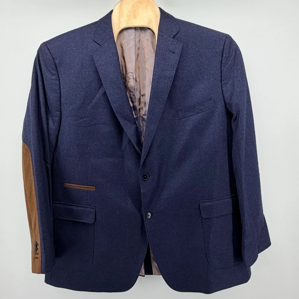 JB Britches Sport Coat Mens 52 L Navy Loro Piana Wool Cashmere Suede Elbow Patch